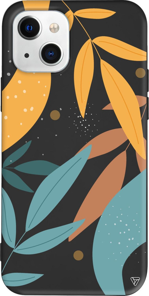 iPhone 15 Uyumlu Siyah Renkli Silikon Leaf Shape Abstract Koleksiyonu Telefon Kılıfı