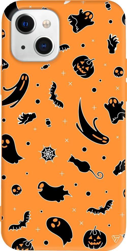 iPhone 15 Uyumlu Turuncu Renkli Cadılar Bayramı Halloween Black Telefon Kılıfı