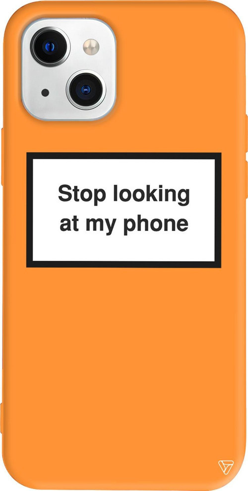 iPhone 15 Uyumlu Turuncu Renkli Stop looking at my phone. Telefon Kılıfı