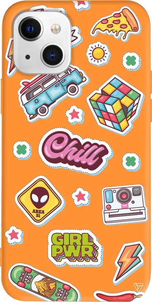 iPhone 15 Uyumlu Turuncu Renkli Silikon Chill Sticker Koleksiyonu Telefon Kılıfı