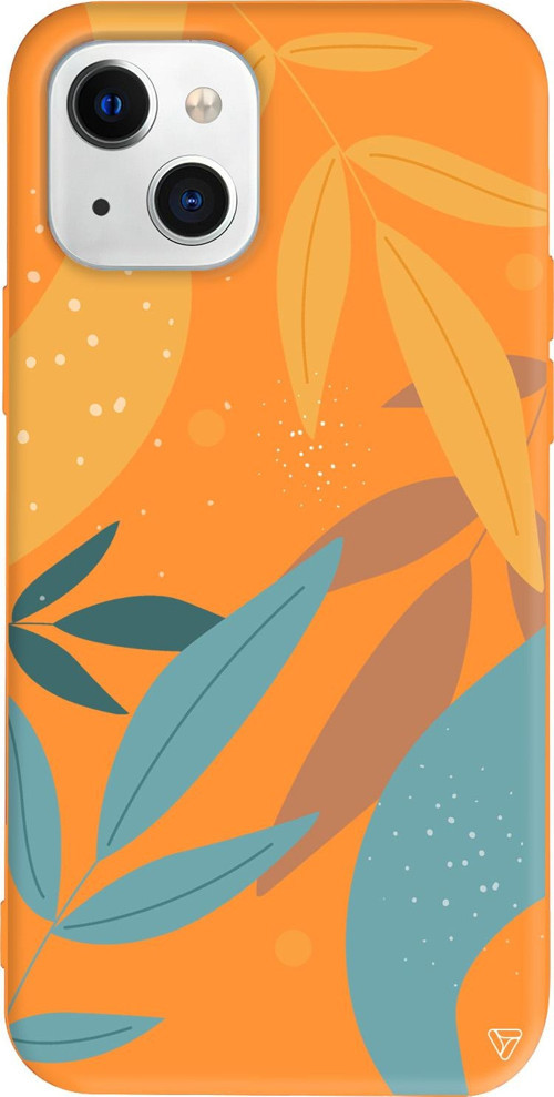 iPhone 15 Uyumlu Turuncu Renkli Silikon Leaf Shape Abstract Koleksiyonu Telefon Kılıfı