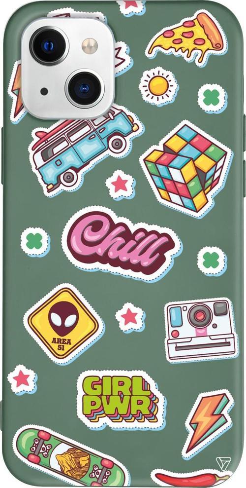 iPhone 15 Uyumlu Yeşil Renkli Silikon Chill Sticker Koleksiyonu Telefon Kılıfı