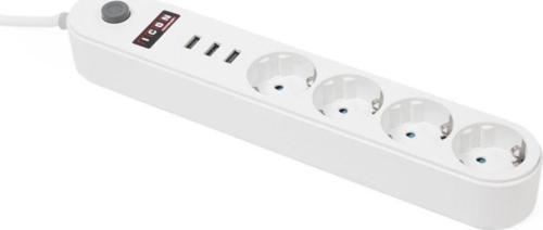 Akım Korumalı 4'Lü Priz 3 Port Usb Çoklu Grup Priz 2 Metre Kablo 10A - Beyaz