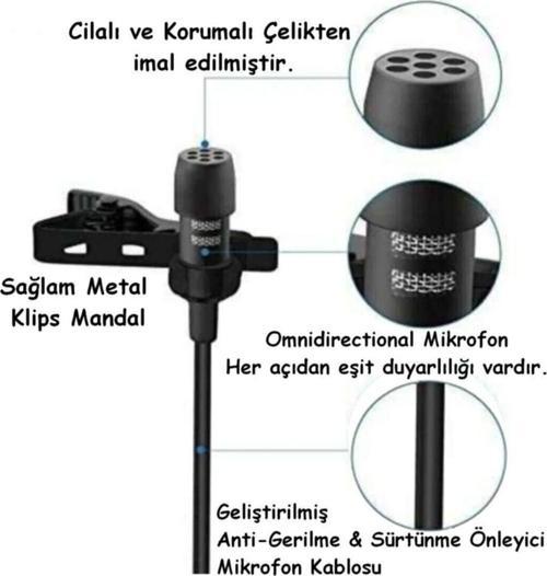 Ergonomik 1.5Metre Youtuber Tiktok Yaka Mikrafonu Kulaklık Aparatlı 3.5Mm Hd Ses Kaydı