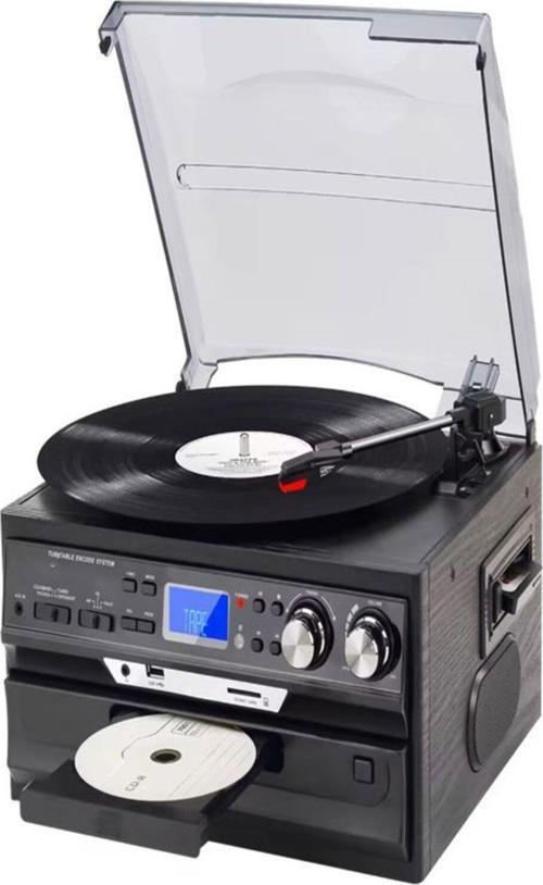 Hepsi Bir Arada Elektrikli Vintage Plak Çalar Cd Çalar Kaset Usb Bluetooth Tf Aux Kumandalı Pikap