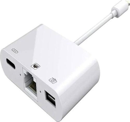 Iphone 7 8 X 11 11 Pro 12 13 13 14 Pro Max Ve Ipad Uyumlu Usb Ethernet Lightning Şarj Adaptörü 3İn1