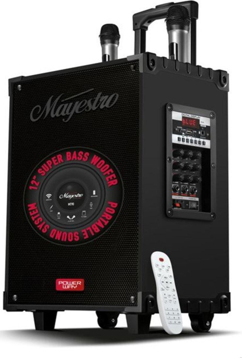 Mt90 12" Süper Bass Kumandalı Çift Mikrofonlu Hoparlör Karaoke Sistemi 50W Taşınabilir Parti Box