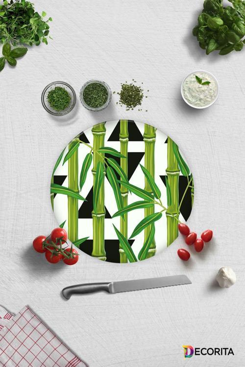 Cam Kesme Tahtası - Cam Kesme Tablası | Bamboo Desen | Çap32cm
