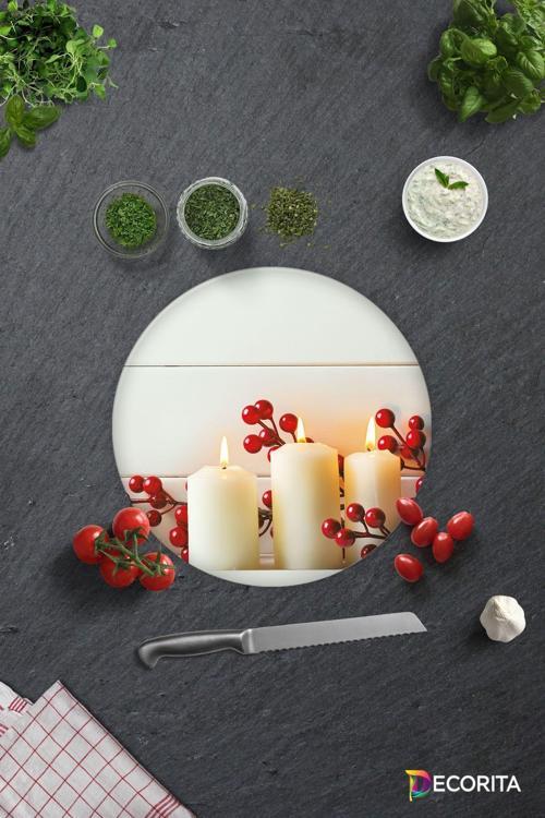 Cam Kesme Tahtası - Cam Kesme Tablası | Beyaz Mum Desen | Çap32cm