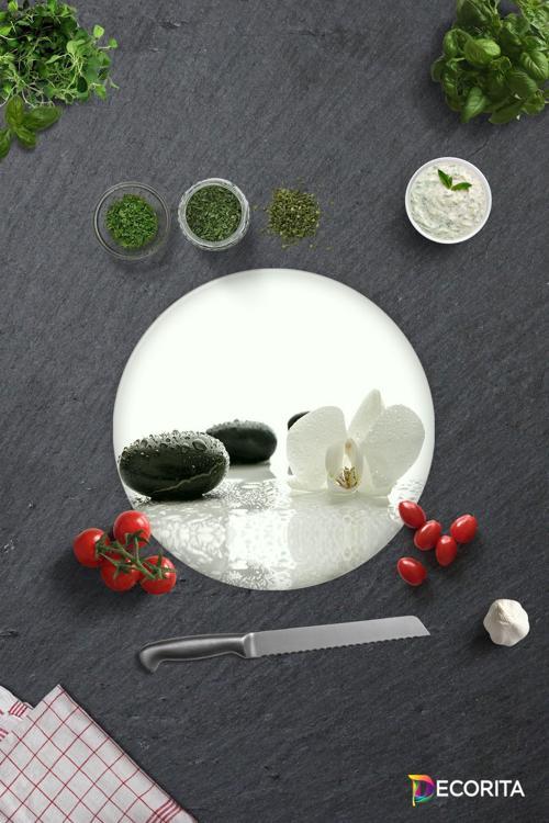 Cam Kesme Tahtası - Cam Kesme Tablası | Beyaz Orkide Siyah Oniks | Çap32cm