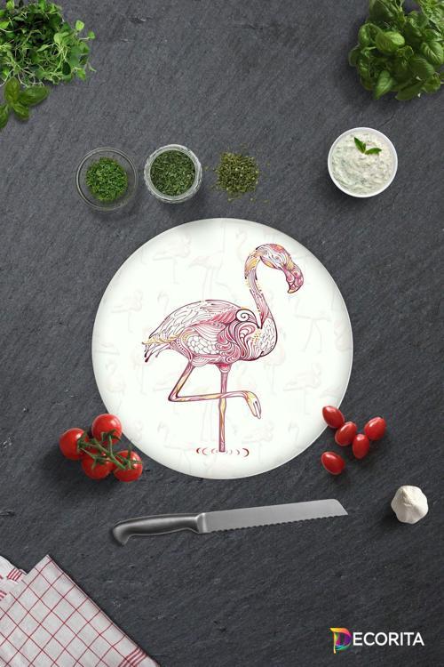 Cam Kesme Tahtası - Cam Kesme Tablası | Flamingo Desen | Çap32cm