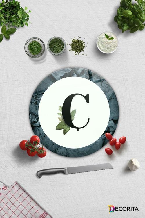 Cam Kesme Tahtası - Cam Kesme Tablası | Harfli Tasarım | Ç | Çap32cm