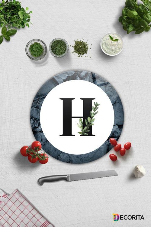 Cam Kesme Tahtası - Cam Kesme Tablası | Harfli Tasarım | H | Çap32cm