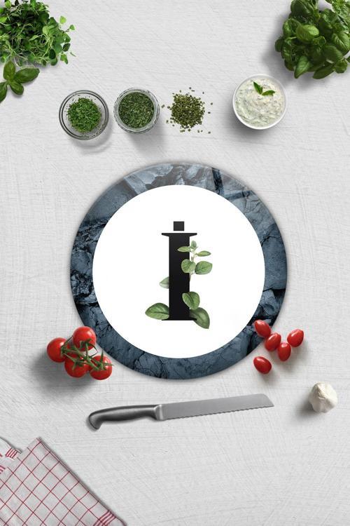 Cam Kesme Tahtası - Cam Kesme Tablası | Harfli Tasarım | I | Çap32cm