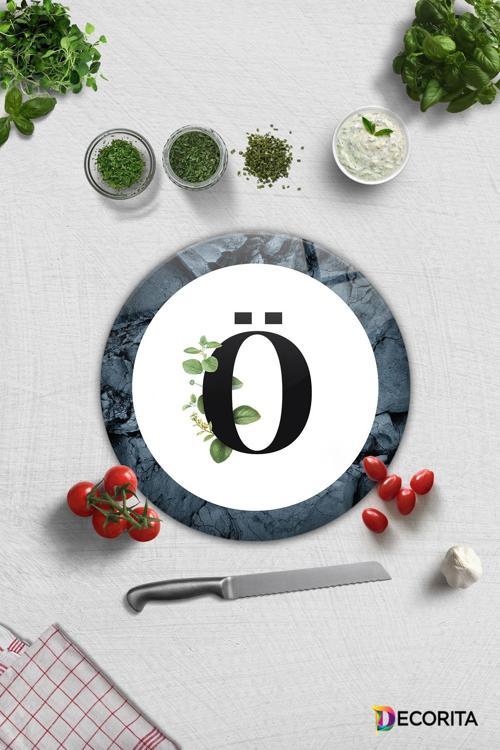 Cam Kesme Tahtası - Cam Kesme Tablası | Harfli Tasarım | Ö | Çap32cm