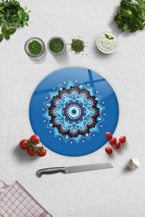 Cam Kesme Tahtası - Cam Kesme Tablası | Mandala Nazar Boncuğu | Çap32cm