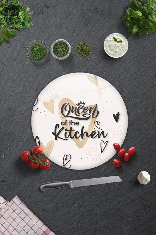 Cam Kesme Tahtası - Cam Kesme Tablası | Queen Of The Kitchen - Krem | Çap32cm