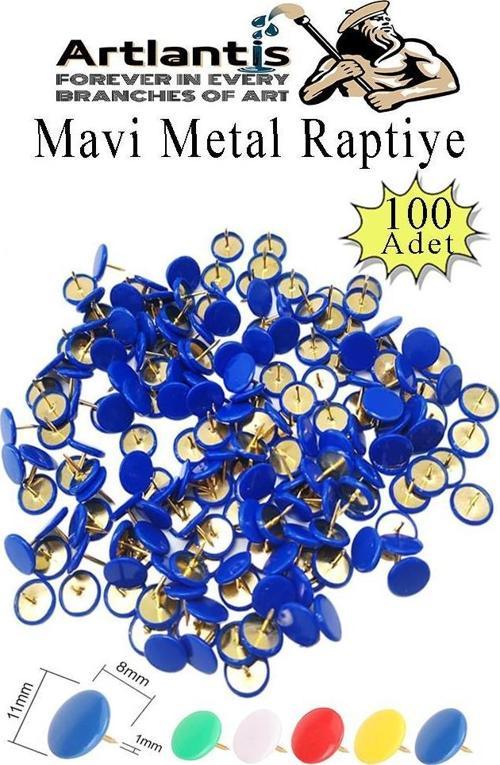 Mavi Raptiye 100 Adet 1 Paket Renkli Pvc Kaplı Başlıklı Raptiye Plastik Yuvarlak Düğmeli Raptiye Pano Okul Ofis Büro