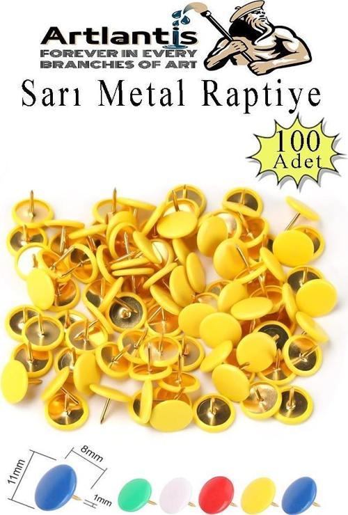 Sarı Raptiye 100 Adet 1 Paket Renkli Pvc Kaplı Başlıklı Raptiye Plastik Yuvarlak Düğmeli Raptiye Pano Okul Ofis Büro