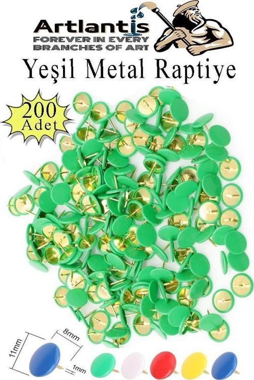 Yeşil Raptiye 200 Adet 1 Paket Renkli Pvc Kaplı Başlıklı Raptiye Plastik Yuvarlak Düğmeli Raptiye Pano Okul Ofis Büro
