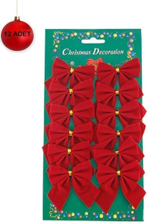 Yıllbaşı Ağaç Süs Kadife Kırmızı Fiyonk 12 Li 5cm