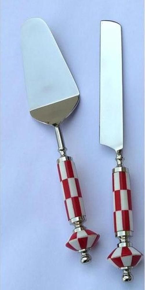 Mackie Kırmızı Beyaz 2li Kek Seti Pasta Spatula Bıçak Seti Kek Sunum