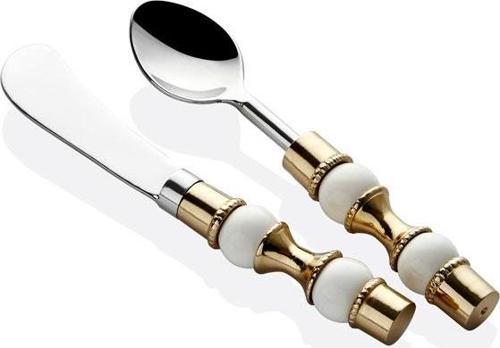 White Balls Beyaz Gold 2li Porselen Saplı Tereyağ Seti Kahvaltılık Tereyağ Reçel Bıçağı 15cm