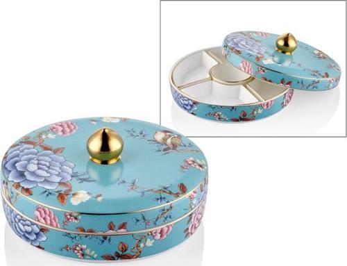 Floral Blue 7 Parça Porselen Kahvaltı Seti, Çerezlik ve Sunumluk 20 Cm