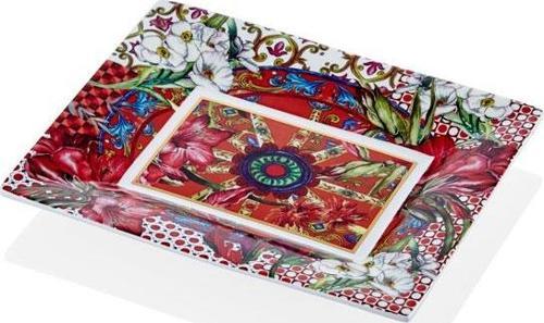 Lilyum Desen Porselen Dikdörtgen Tepsi 20x16cm