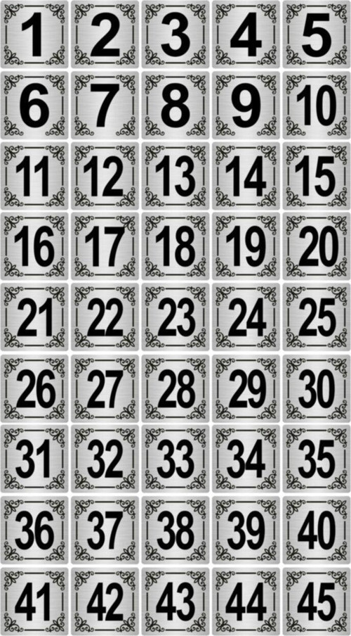 Metal Kapı,Masa,Dolap Numarası 3,5X3,5Cm 45 Adet (1..45) Gümüş Renk Metal