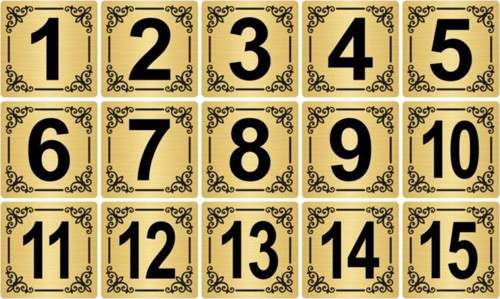 Metal Kapı,Masa,Dolap Numarası 5X5Cm 15 Adet(1..15) Altın Renk Metal