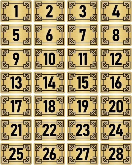 Metal Kapı Masa Dolap Numara Levhası 3,5X5Cm Altın Renk 28 Adet (1…28)