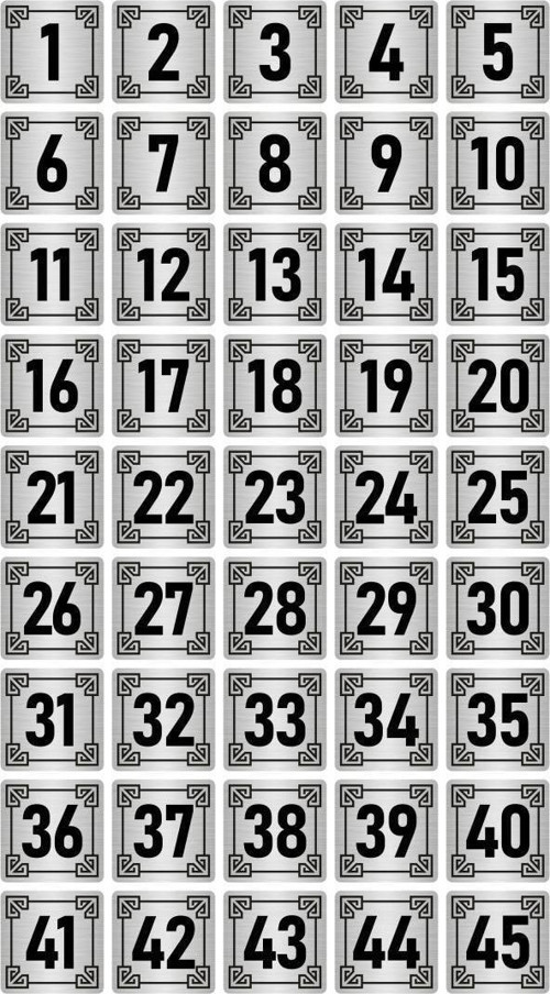 Metal Kapı Masa Dolap Numara Levhası 7X7Cm Gümüş Renk 45 Adet (1…45)