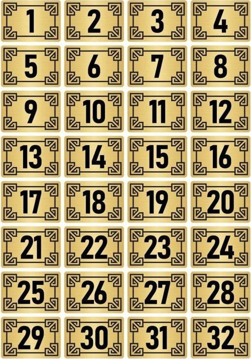 Metal Kapı Masa Dolap Numara Levhası 3,5X5Cm Altın Renk 32 Adet (1…32)