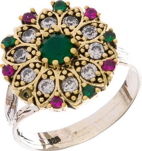 Verde Renkli Taşlı Gümüş Otantik Takı Ayarlanabiilir Yüzük