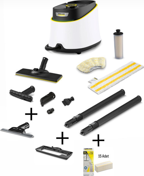SC 3 DELUXE Buharlı Temizlik Makinesi + Cam Temizleme Aparatı + Halı Başlığı + 15 Adet Mikrofiber