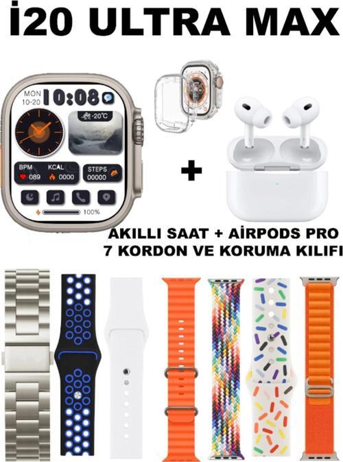 Akıllı Saat Airpods Pro 7 Kordon Uyumlu Ve Koruma Kılıfı İ20 Ultra Max Hediye Paketi
