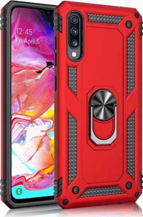Samsung Galaxy A50 Kapak Military Yüzüklü Stantlı Panzer Tank Kılıf - Kırmızı