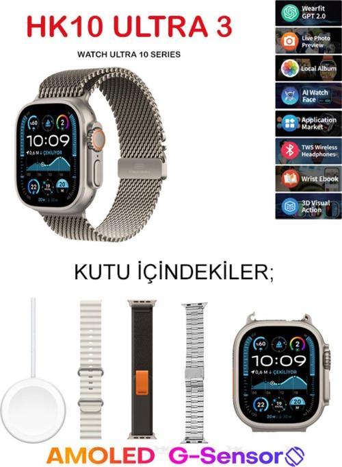 Hk10 Ultra 3 Yeni Versiyon Chat Gpt 2.0 Akıllı Saat Amoled Ekran 410*494 3D Boyut