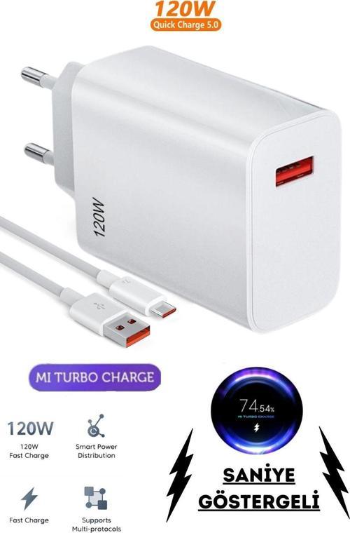 120W Mi Turbo Hızlı Şarj Uyumlu Saniye Göstergeli Typec Hızlı Şarj Cihazı