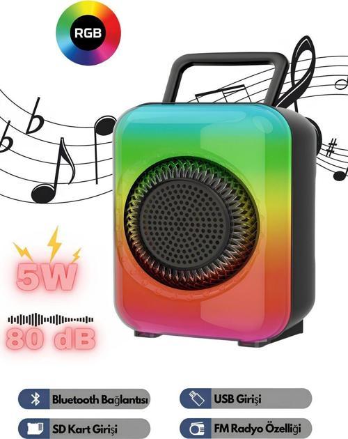 Rgb Işıklı Mini Bluetooth Hoparlör Ses Bombası Müzik Çalar Speaker Usb/Sd Kart/Fm Radyo