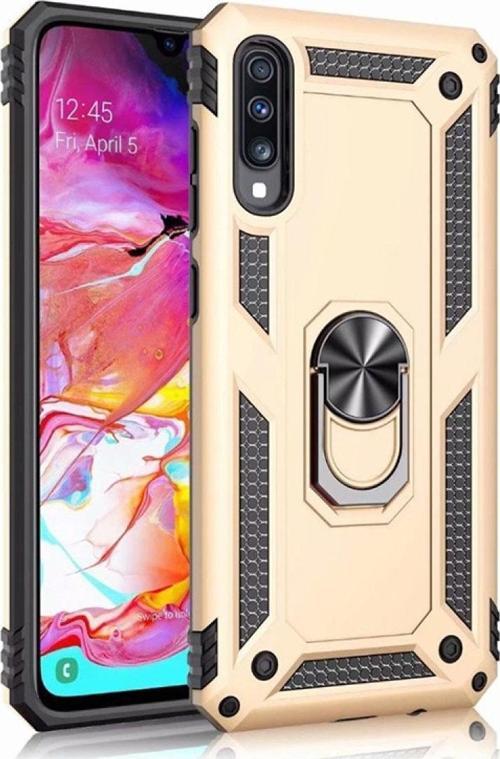 Samsung Galaxy A70 Kapak Military Yüzüklü Stantlı Panzer Tank Kılıf - Gold
