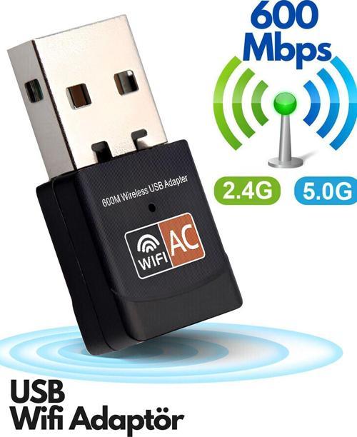 Usb Wifi Adaptör 600 Mbps Dual Bant Wifi Alıcı Çevirici Dongle İnternet Alıcı Usb
