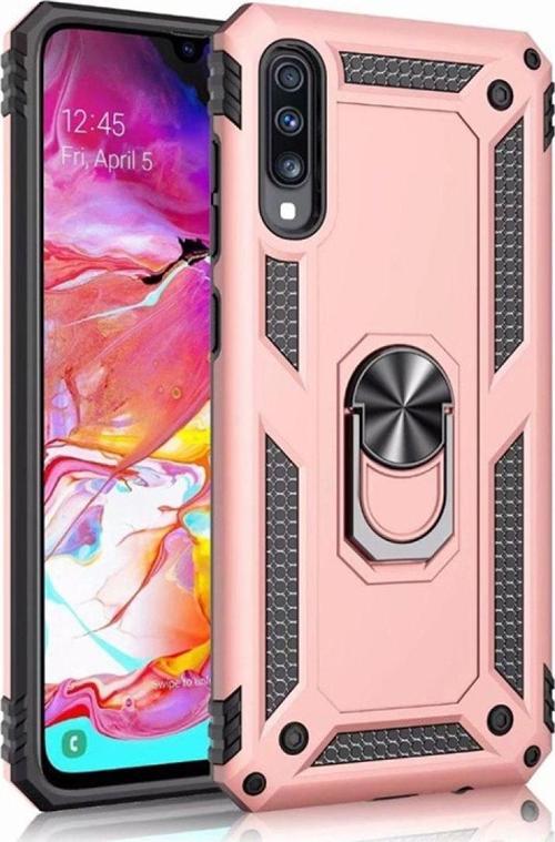 Samsung Galaxy A70 Kapak Military Yüzüklü Stantlı Panzer Tank Kılıf - Rose Gold