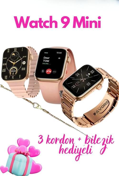 Kadın Akıllı Saat Smart Watch 9 Mini Bilezik Hediyeli Ios Ve Android Uyumlu Arama/Kalori/Adımsayar