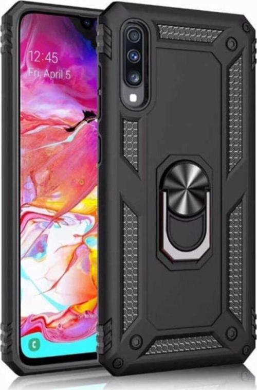 Samsung Galaxy A70 Kapak Military Yüzüklü Stantlı Panzer Tank Kılıf - Siyah