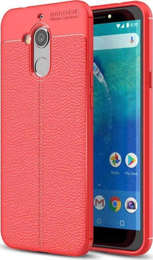 General Mobile Gm8 Go Kılıf Darbe Korumalı Deri Görünümlü Silikon Arka Kapak - Kırmızı