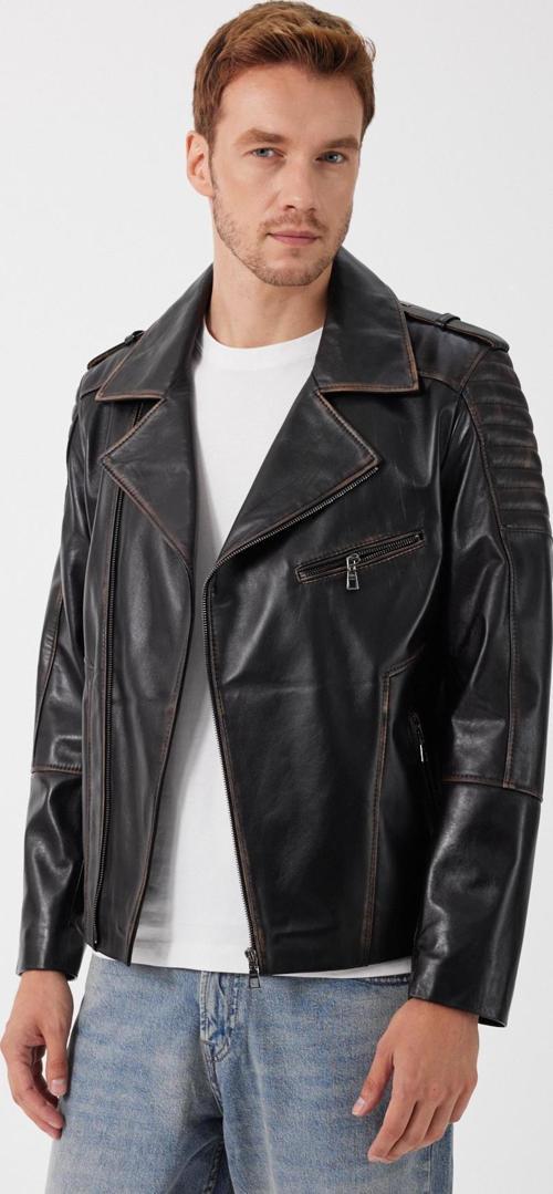 Franco Siyah Vintage Deri Mont