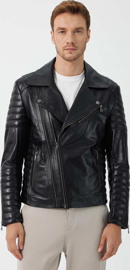 Biker Siyah Deri Mont