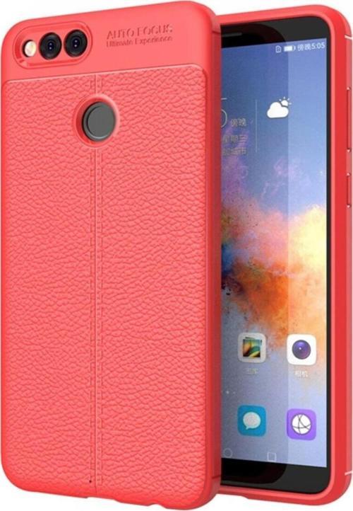 Huawei Y6 2018 Kılıf Darbe Korumalı Deri Görünümlü Silikon Arka Kapak - Kırmızı